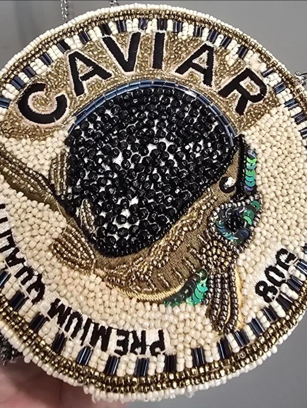 Handmade Beaded Handbang  'Caviar' in Black and Gold